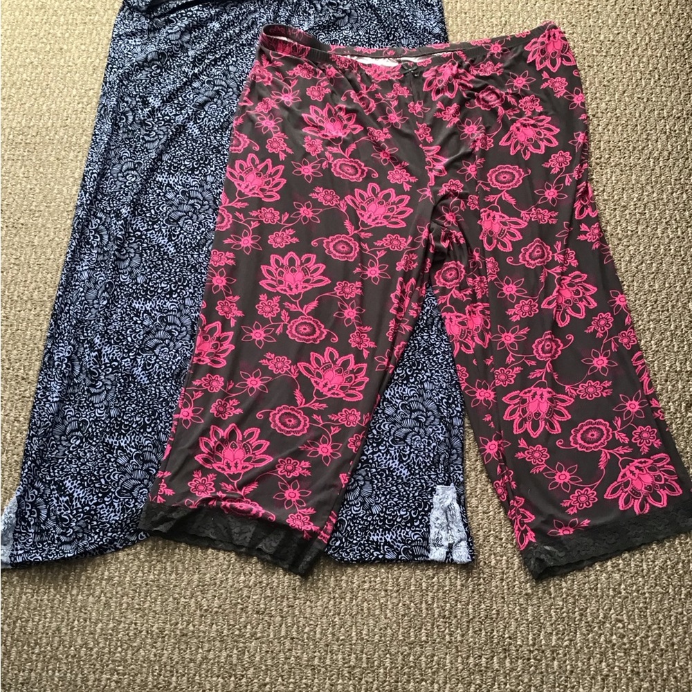 Womens Panama pants and Capri Pajama Pants with Pink Floral Print
